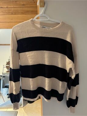 ONLY Cream and Black Striped Knit Sweater